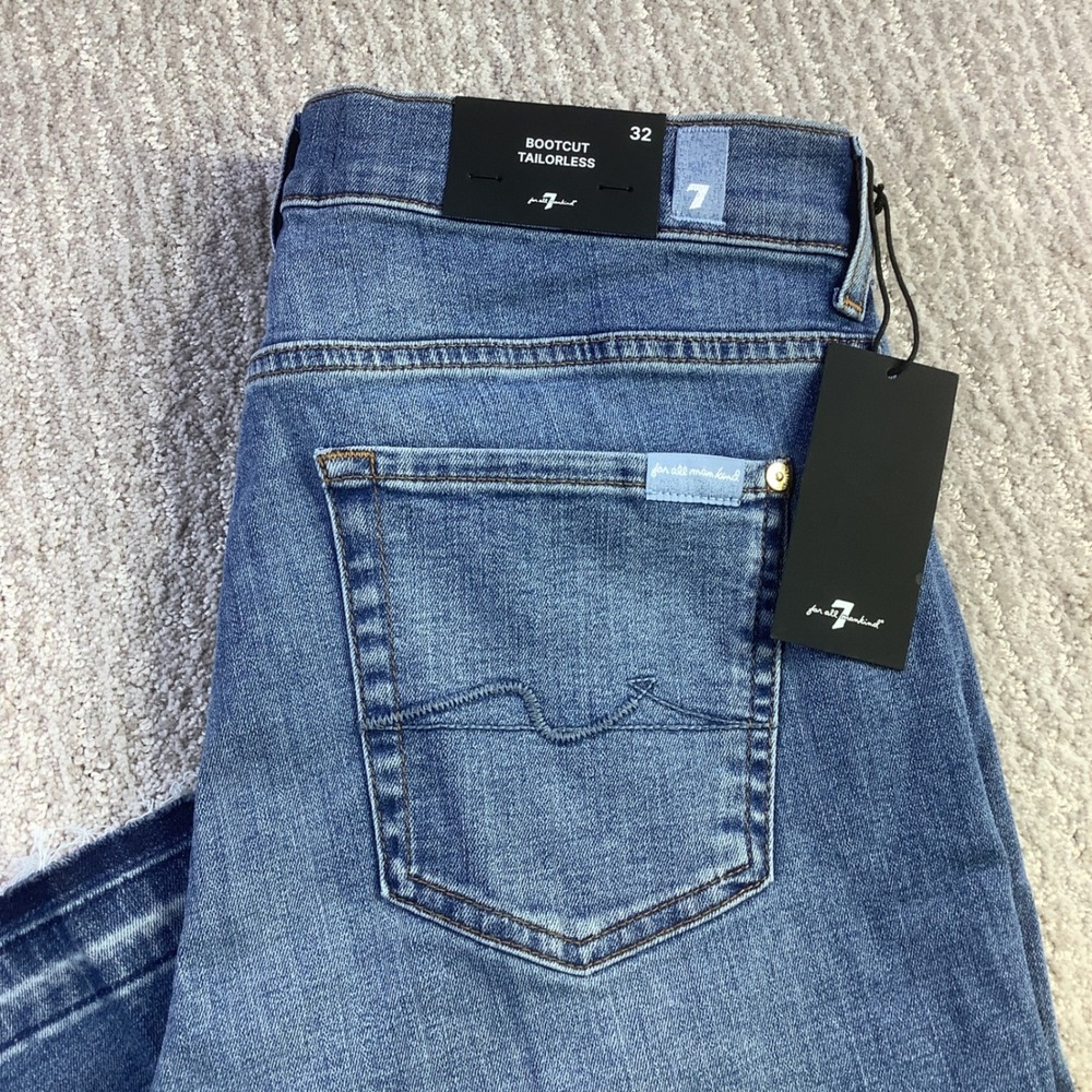 7 For All Mankind Bootcut Tailorless Jeans Athens Blue Released Hem Size 32 NWT